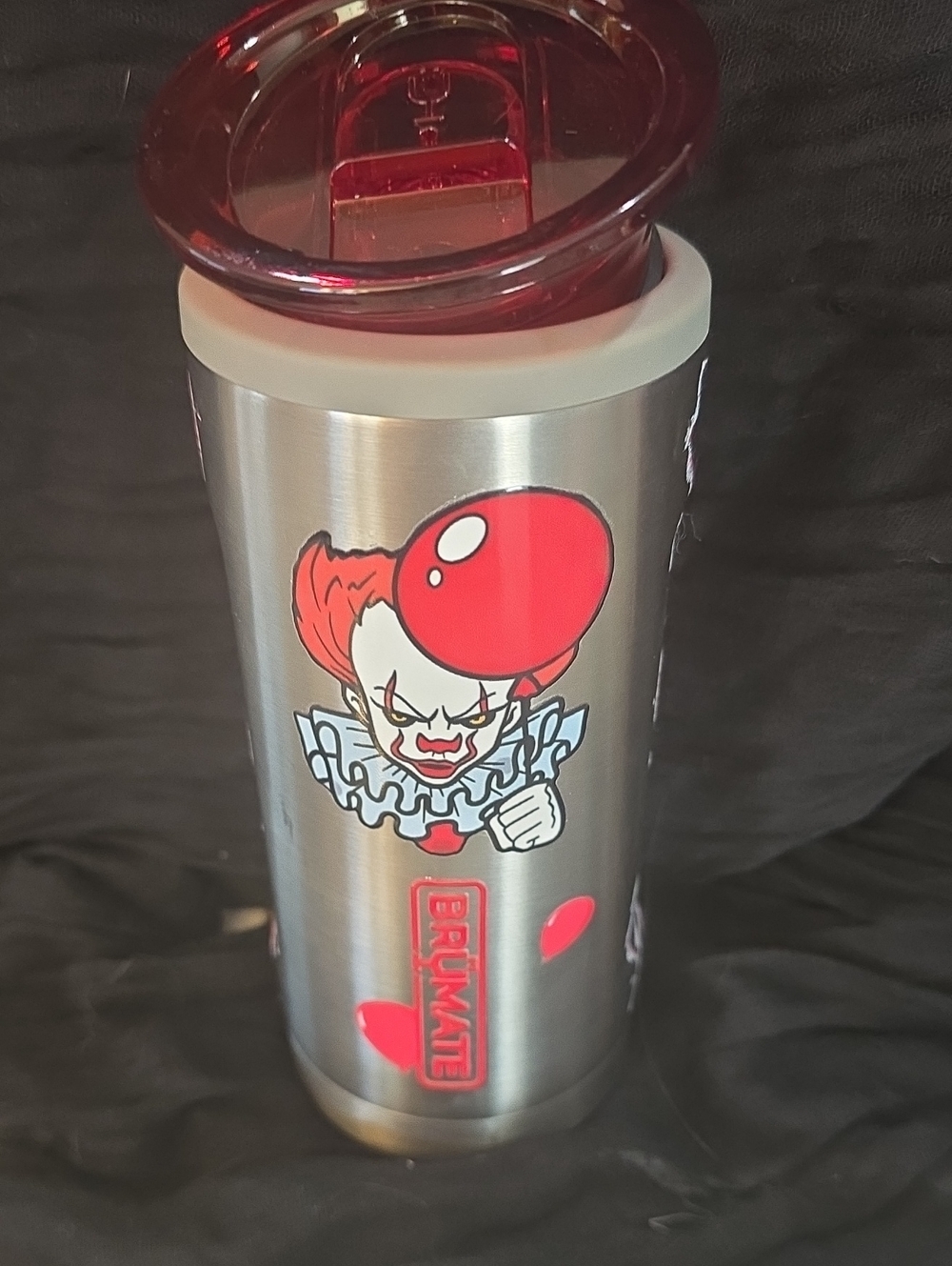 Brumate Custom Pennywise Halloween Slim On Silver Stainless Steel With Dyed Lid